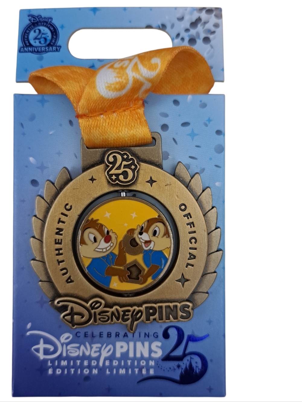 Disney Chip and Dale 25th Anniversary Yellow and Gold Commemorative Pin